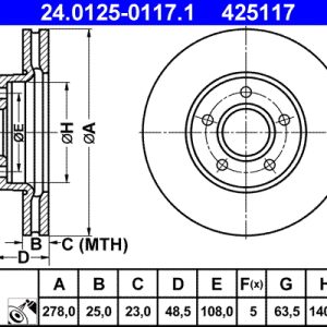 Disc frana VOLVO C30 (533) D3 diesel 150 cai ATE 24.0125-0117.1