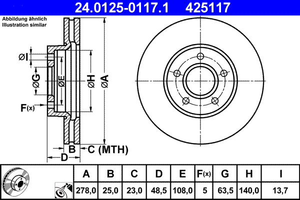 Disc frana VOLVO C30 (533) D5 diesel 163 cai ATE 24.0125-0117.1