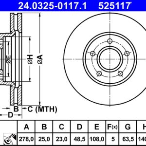 Disc frana VOLVO C30 (533) D3 diesel 150 cai ATE 24.0325-0117.1