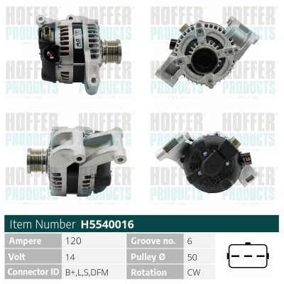 Alternator VOLVO C30 (533) 1.8 FlexFuel Benzina/Etanol 125 cai HOFFER H5540016