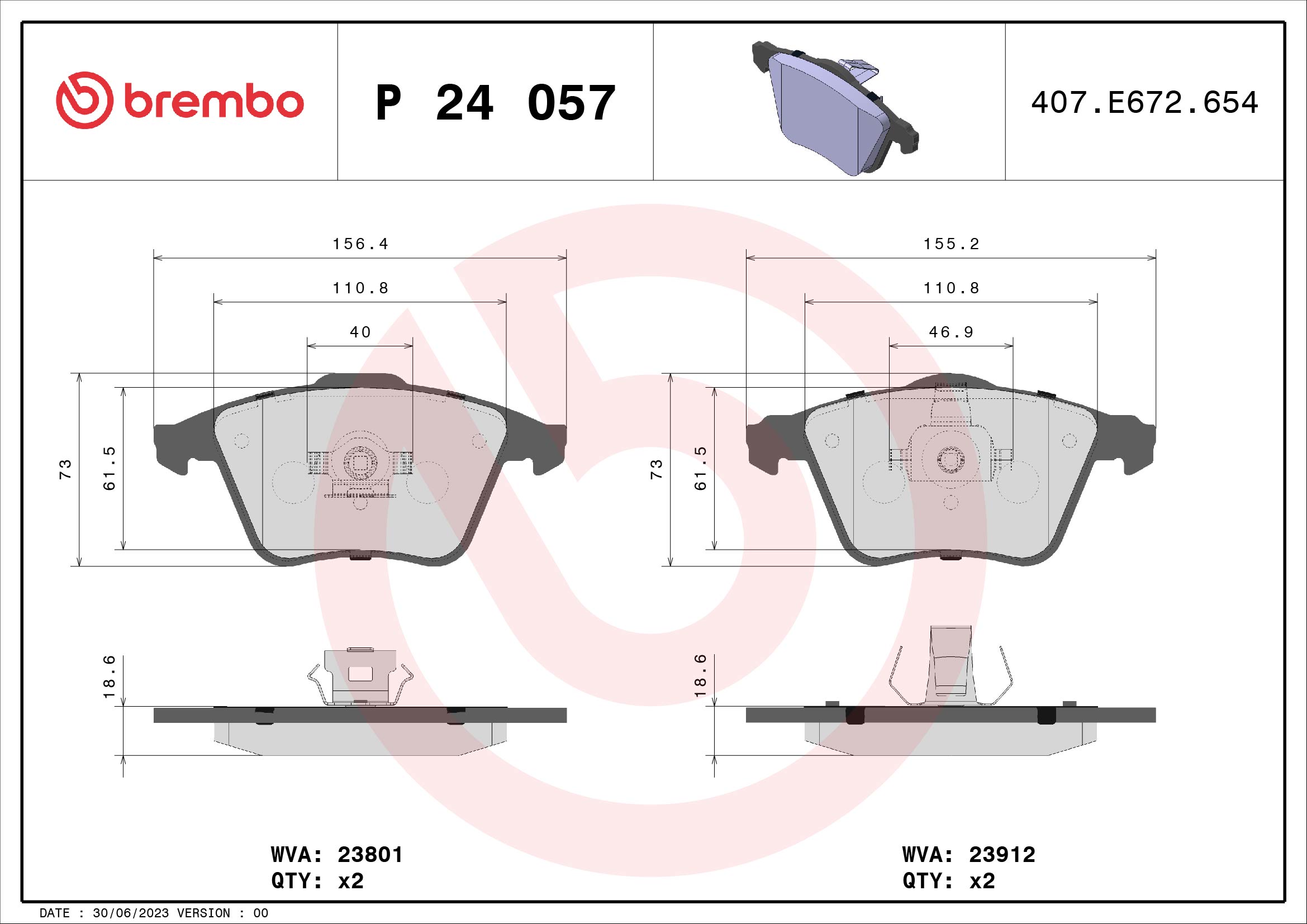 Placute frana VOLVO C30 (533) 2.4 i benzina 170 cai BREMBO P 24 057