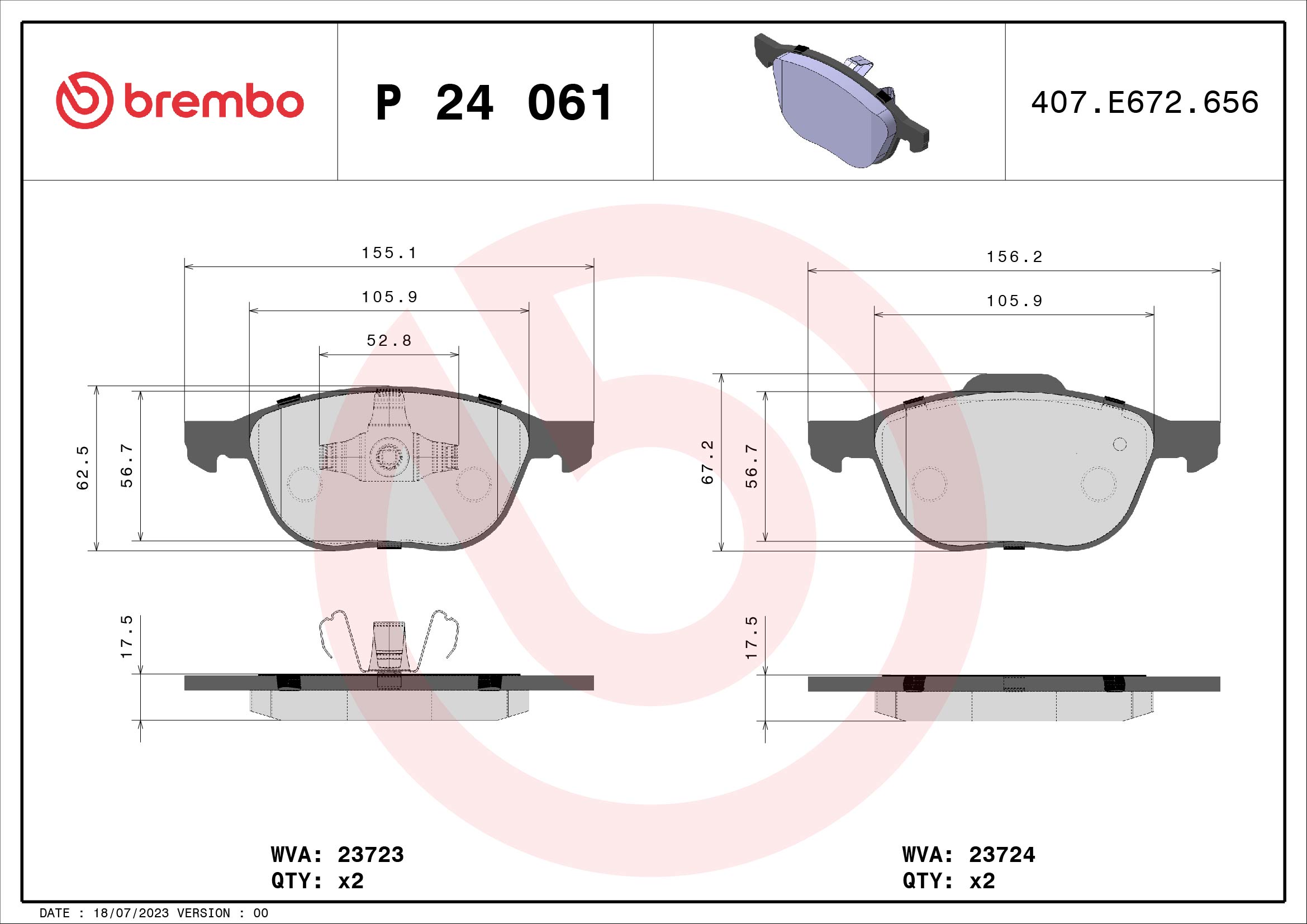 Placute frana VOLVO C30 (533) 1.8 benzina 125 cai BREMBO P 24 061