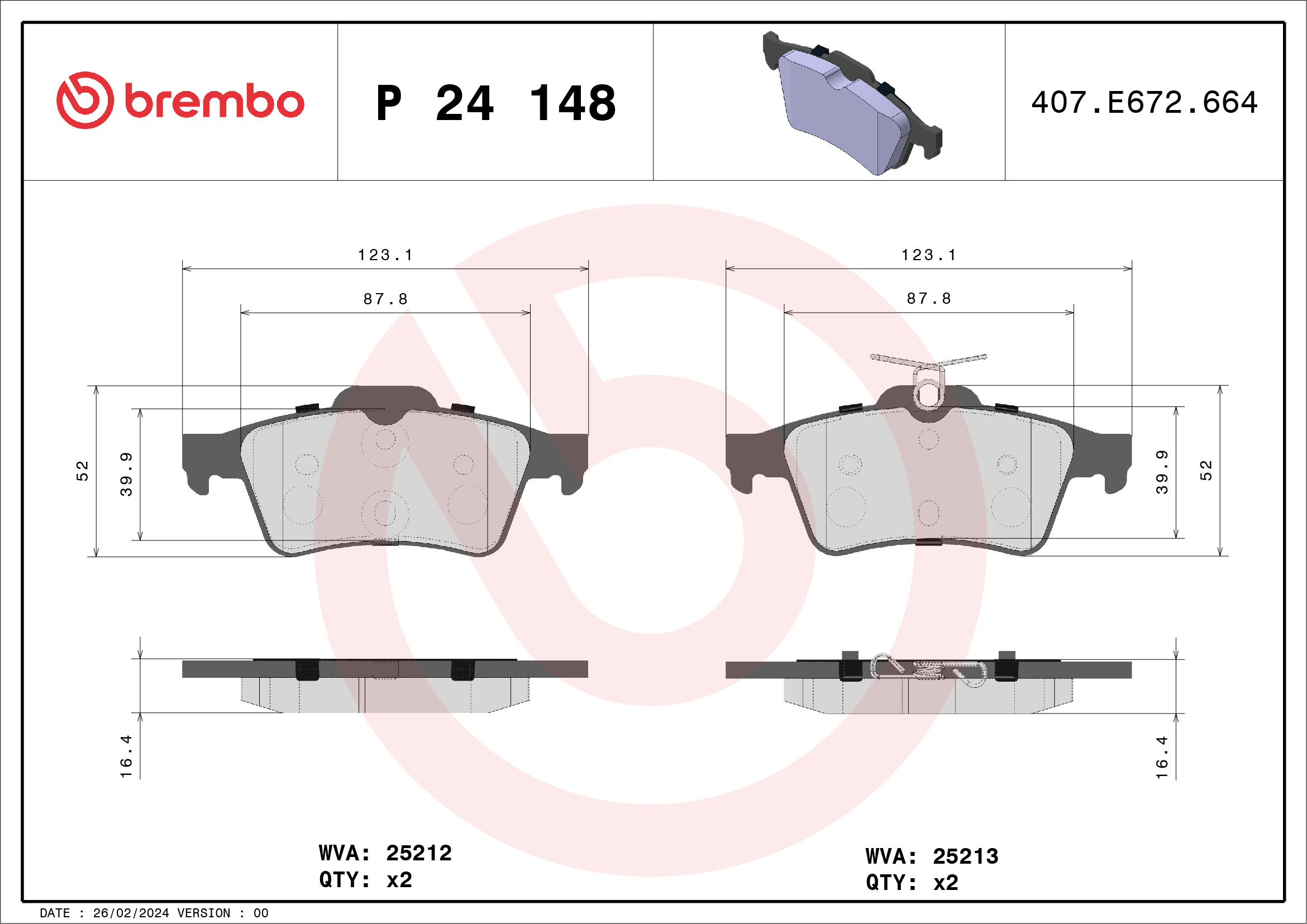 Placute frana VOLVO C30 (533) 2.0 D diesel 136 cai BREMBO P 24 148X