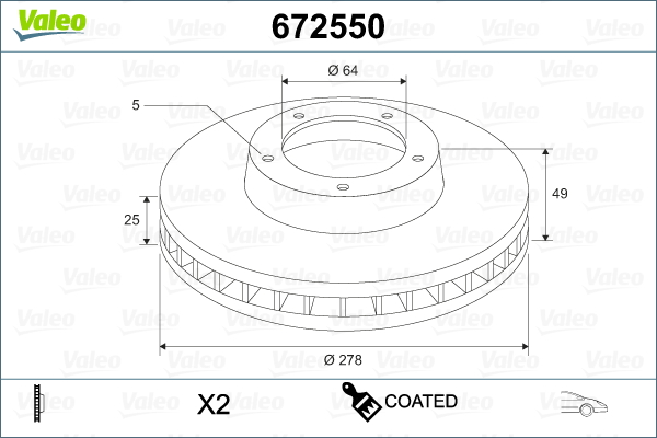 Disc frana VOLVO C30 (533) D3 diesel 150 cai VALEO 672550