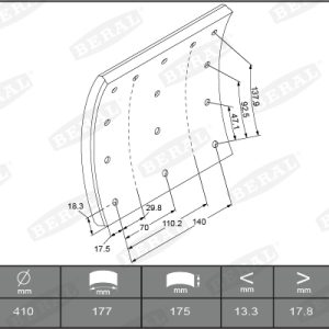 Set garnituri de frictiune frana tambur VOLVO FM7 FM 7/250 diesel 250 cai BERAL KBL19090.1-1627
