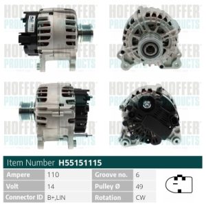 Alternator VW GOLF ALLTRACK VII Variant (BA5, BV5) 2.0 TDI 4motion diesel 150 cai HOFFER H55151115