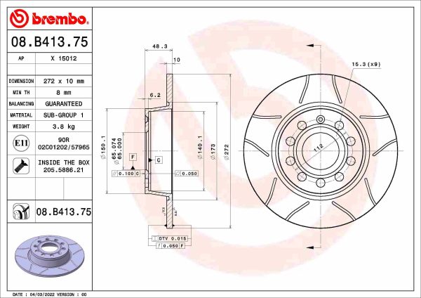 Disc frana VW CADDY V Autoutilitara/limuzina spatioasa (SBA, SBH) 2.0 TDi BMT diesel 102 cai BREMBO 08.B413.75