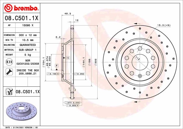 Disc frana VW CADDY V Autoutilitara/limuzina spatioasa (SBA, SBH) 1.5 TSi EVO benzina 114 cai BREMBO 08.C501.1X