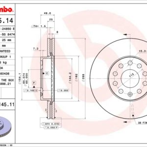 Disc frana VW CADDY IV Autoutilitara/limuzina spatioasa (SAA, SAH) 2.0 TDI diesel 140 cai BREMBO 09.9145.11