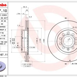Disc frana VW GOLF VII (5G1, BQ1, BE1, BE2) 2.0 R 4motion benzina 280 cai BREMBO 09.9167.11
