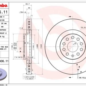 Disc frana VW GOLF ALLTRACK VIII (CG5) 2.0 TSI 4motion benzina 190 cai BREMBO 09.C306.11