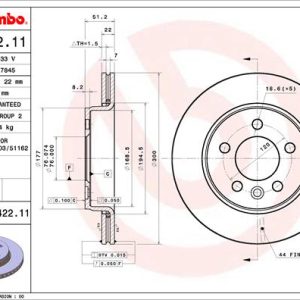 Disc frana VW CRAFTER caroserie (SY_, SX_) 2.0 TDI diesel 140 cai BREMBO 09.D422.11