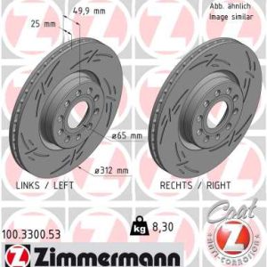 Disc frana VW CADDY IV microbus (SAB, SAJ) 1.4 TGI CNG Benzina/Gaz metan (GNC) 110 cai ZIMMERMANN 100.3300.53