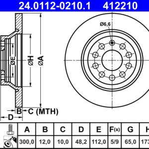 Disc frana VW CADDY V Autoutilitara/limuzina spatioasa (SBA, SBH) 2.0 TDi BMT diesel 102 cai ATE 24.0112-0210.1