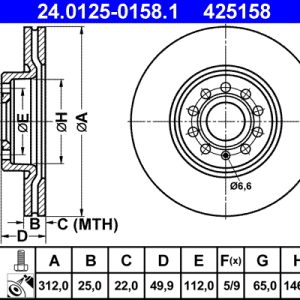 Disc frana VW CADDY V Autoutilitara/limuzina spatioasa (SBA, SBH) 1.5 TSi EVO benzina 114 cai ATE 24.0125-0158.1