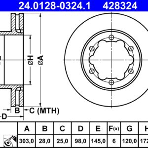 Disc frana VW CRAFTER caroserie (SY_, SX_) 2.0 TDI diesel 140 cai ATE 24.0128-0324.1