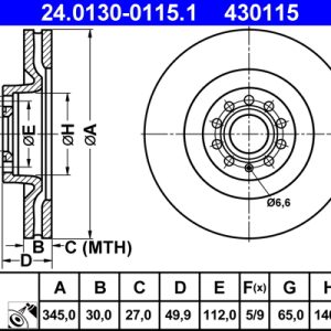 Disc frana VW GOLF VI Cabriolet (517) 2.0 TSI benzina 220 cai ATE 24.0130-0115.1