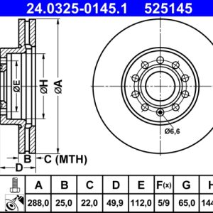 Disc frana VW GOLF ALLTRACK VII Variant (BA5, BV5) 1.8 TSI 4motion benzina 180 cai ATE 24.0325-0145.1