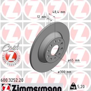 Disc frana VW GOLF VII (5G1, BQ1, BE1, BE2) 2.0 R 4motion benzina 280 cai ZIMMERMANN 600.3252.20