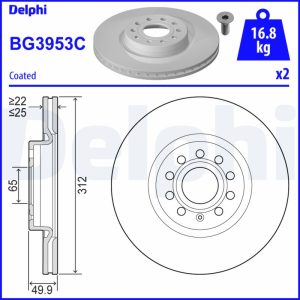 Disc frana VW CADDY IV microbus (SAB, SAJ) 2.0 TDI 4motion diesel 140 cai DELPHI BG3953C