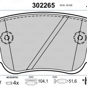 Placute frana VW CADDY ALLTRACK microbus (SAB) 1.0 TSI benzina 102 cai VALEO 302265