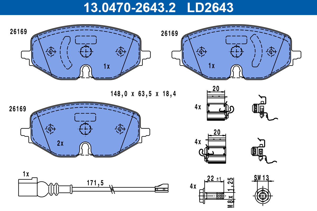Placute frana VW CADDY CALIFORNIA V Camper (SBB, SBJ) 1.5 TSi EVO benzina 114 cai ATE 13.0470-2643.2