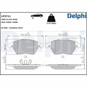Placute frana VW GOLF VI (5K1) 2.0 R 4motion benzina 265 cai DELPHI LP3711