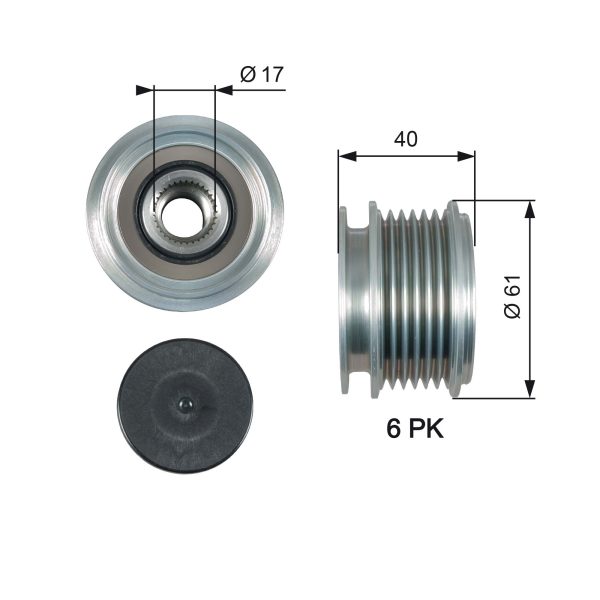 Fulie alternator VW GOLF VI (5K1) 2.0 R 4motion benzina 270 cai GATES OAP7013