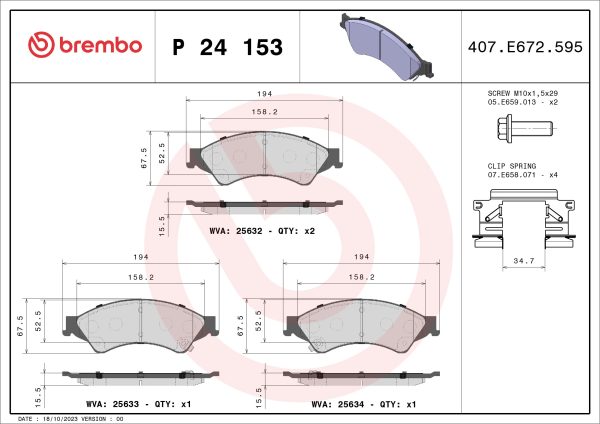 Placute frana VW AMAROK (T1A, T1B) 2.0 TDI 4motion diesel 205 cai BREMBO P 24 153X