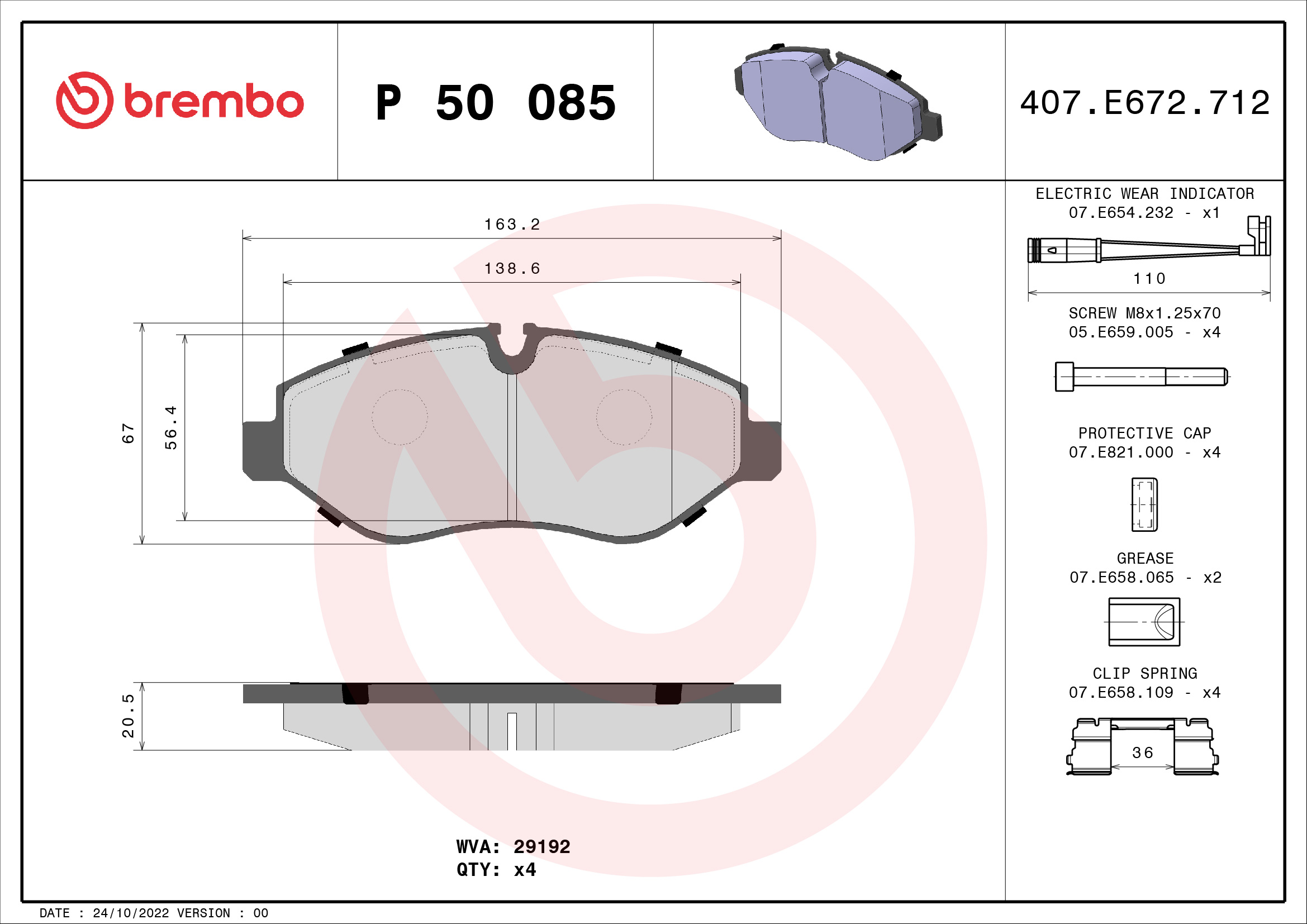 Placute frana VW CRAFTER 30-50 caroserie (2E_) 2.5 TDI diesel 109 cai BREMBO P 50 085