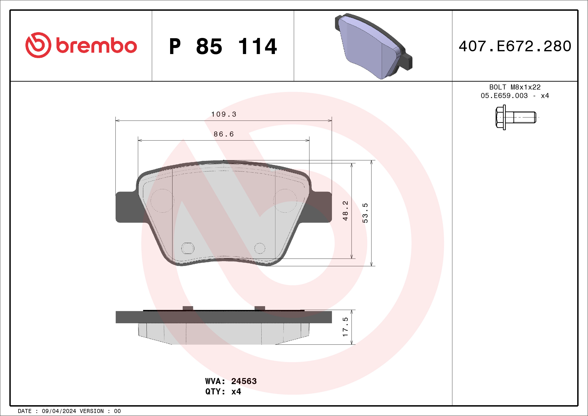 Placute frana VW GOLF VI Variant (AJ5) 1.6 TDI diesel 105 cai BREMBO P 85 114