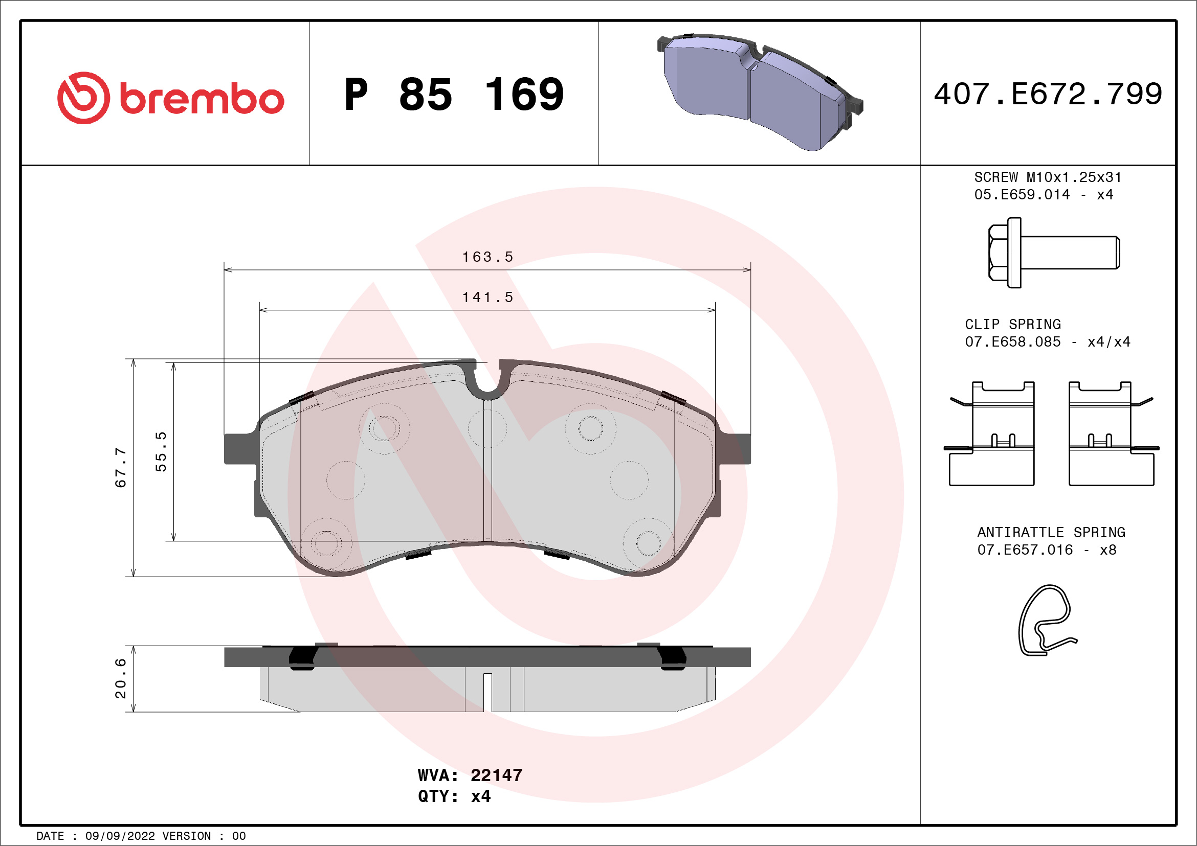 Placute frana VW CRAFTER platou / sasiu (SZ_) 2.0 TDI RWD diesel 163 cai BREMBO P 85 169