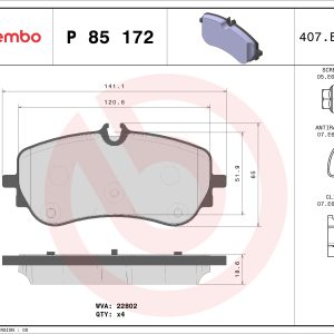 Placute frana VW AMAROK (2HA, 2HB, S1B, S6B, S7A, S7B) 3.0 TDI 4motion diesel 224 cai BREMBO P 85 172