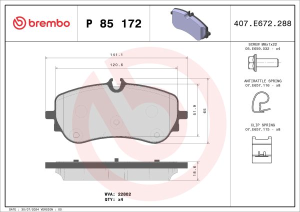 Placute frana VW AMAROK (2HA, 2HB, S1B, S6B, S7A, S7B) 2.0 TDI 4motion diesel 140 cai BREMBO P 85 172
