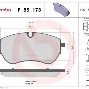 Placute frana VW AMAROK (2HA, 2HB, S1B, S6B, S7A, S7B) 2.0 TDI 4motion diesel 140 cai BREMBO P 85 173