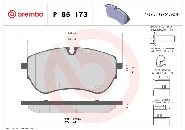 Placute frana VW AMAROK (2HA, 2HB, S1B, S6B, S7A, S7B) 3.0 TDI 4motion diesel 204 cai BREMBO P 85 173