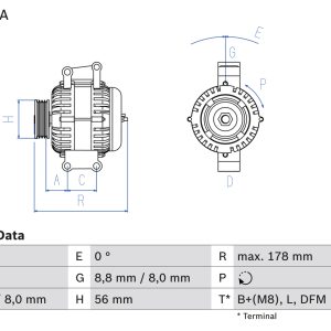 Alternator VW GOLF VI (5K1) 2.0 GTi benzina 210 cai BOSCH 0 986 046 180