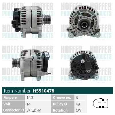 Alternator VW AMAROK (2HA, 2HB, S1B, S6B, S7A, S7B) 2.0 BiTDI diesel 163 cai HOFFER H5510478