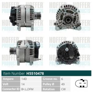 Alternator VW AMAROK (2HA, 2HB, S1B, S6B, S7A, S7B) 2.0 TDI diesel 140 cai HOFFER H5510478