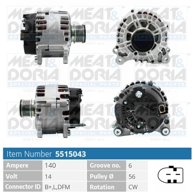Alternator VW GOLF VI Variant (AJ5) 2.0 TDI diesel 140 cai MEAT DORIA 5515043
