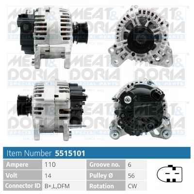 Alternator VW GOLF VI (5K1) 1.6 BiFuel Benzina/Autogaz (GPL) 102 cai MEAT DORIA 5515101
