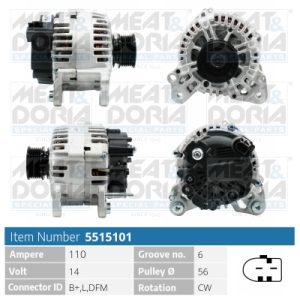 Alternator VW GOLF VI Variant (AJ5) 1.6 benzina 102 cai MEAT DORIA 5515101