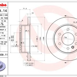 Disc frana VW CRAFTER 30-50 caroserie (2E_) 2.0 TDI diesel 140 cai BREMBO 08.9509.11