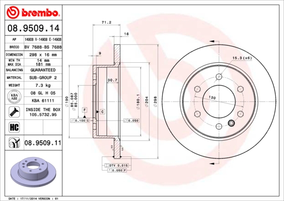 Disc frana VW CRAFTER 30-50 caroserie (2E_) 2.0 TDI diesel 140 cai BREMBO 08.9509.11