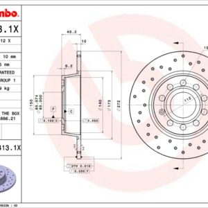 Disc frana VW GOLF SPORTSVAN VII (AM1, AN1) 1.4 TSI benzina 125 cai BREMBO 08.B413.1X