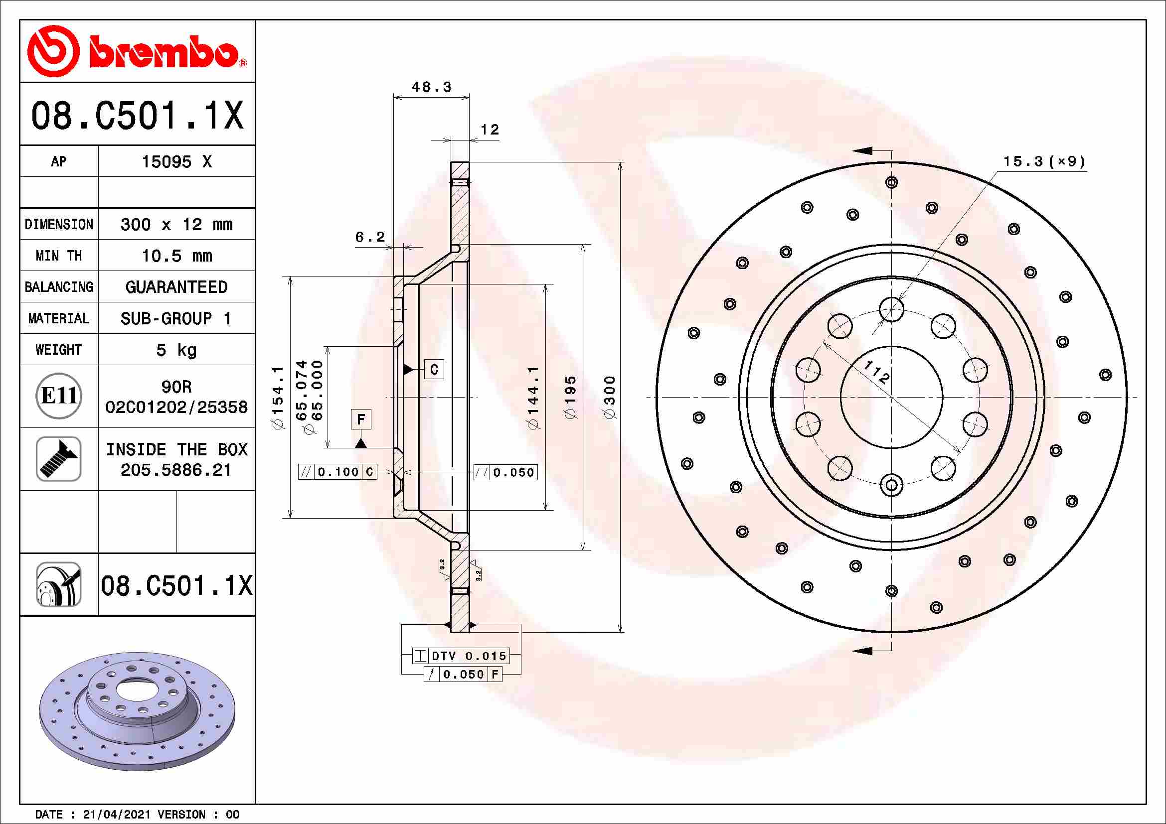 Disc frana VW CADDY CALIFORNIA V Camper (SBB, SBJ) 2.0 TDi BMT diesel 102 cai BREMBO 08.C501.1X