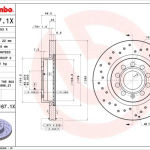 Disc frana VW GOLF VI (5K1) Blue E-Motion electric 88 cai BREMBO 09.9167.1X