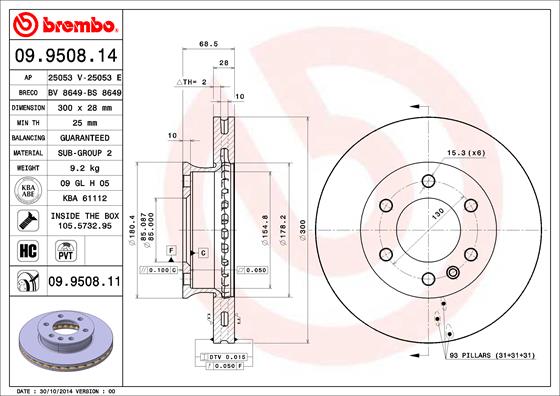 Disc frana VW CRAFTER 30-50 caroserie (2E_) 2.0 TDI diesel 140 cai BREMBO 09.9508.11