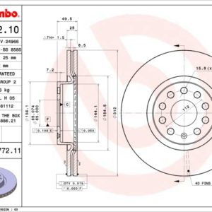 Disc frana VW GOLF SPORTSVAN VII (AM1, AN1) 1.2 TSI benzina 86 cai BREMBO 09.9772.11