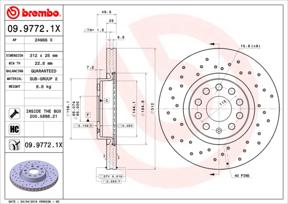 Disc frana VW CADDY ALLTRACK microbus (SAB) 2.0 TDI 4motion diesel 140 cai BREMBO 09.9772.1X